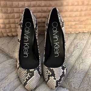 Calvin Klein Snakeskin Heels - Black and Cream
